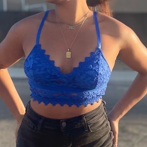 Blue Lace Cropped Top
